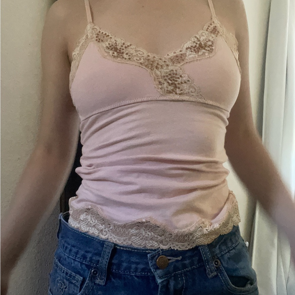 Lace Trim Pink Cami Top